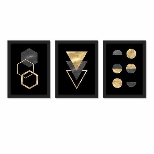 Kit 3 Quadros Decorativos Abstrato Gold Moderno - 1