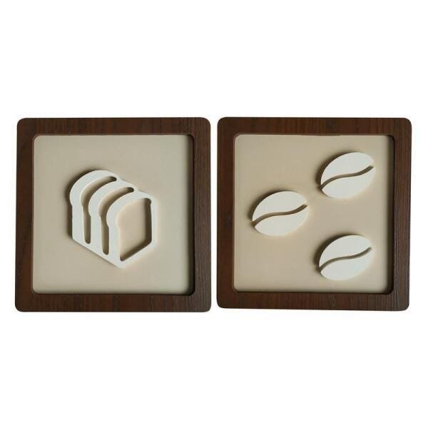 Kit 2 Quadros De Cozinha 21Cm Torradas E Grãos Branco E Bege - 1