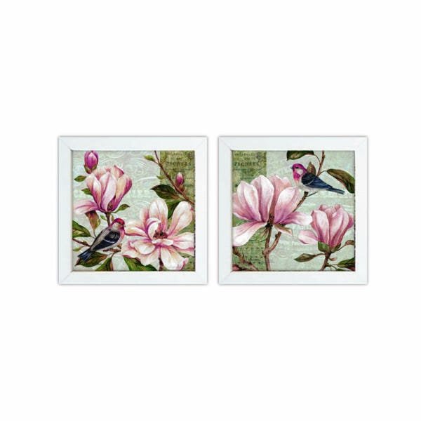 Kit 2 Quadros Decor Magnólias Pássaros Madame Capricho 30cm - 1