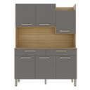 Ver imagem 1 de Armário de Cozinha Compacta Mdf 6 Portas Viena Plus - Freijó/gris