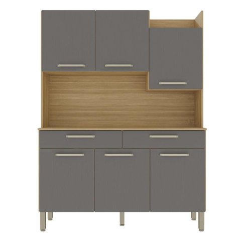 Armário de Cozinha Compacta Mdf 6 Portas Viena Plus - Freijó/gris
