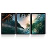 Quadro Mar Ondas Coqueiros Jogo 3 Peças com Moldura 136x64 - 1