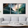 Quadro Mar Ondas Coqueiros Jogo 3 Peças com Moldura 136x64 - 3