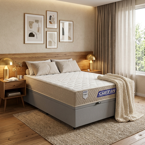 Cama Box Baú + Colchão Gazin de Espuma D28 Double Face Force Plus Casal 138 cm