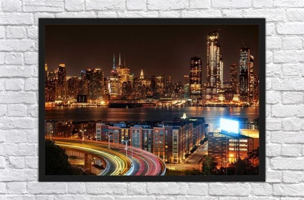 Quadro Decorativo Cidade New York Com Moldura Prédios Noite - 3