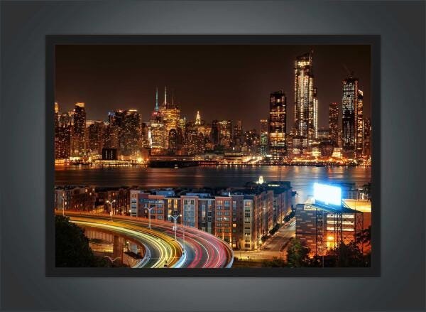 Quadro Decorativo Cidade New York Com Moldura Prédios Noite - 4