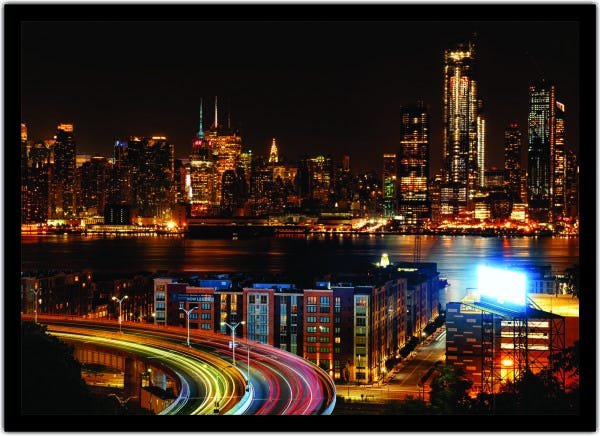 Quadro Decorativo Cidade New York Com Moldura Prédios Noite - 1
