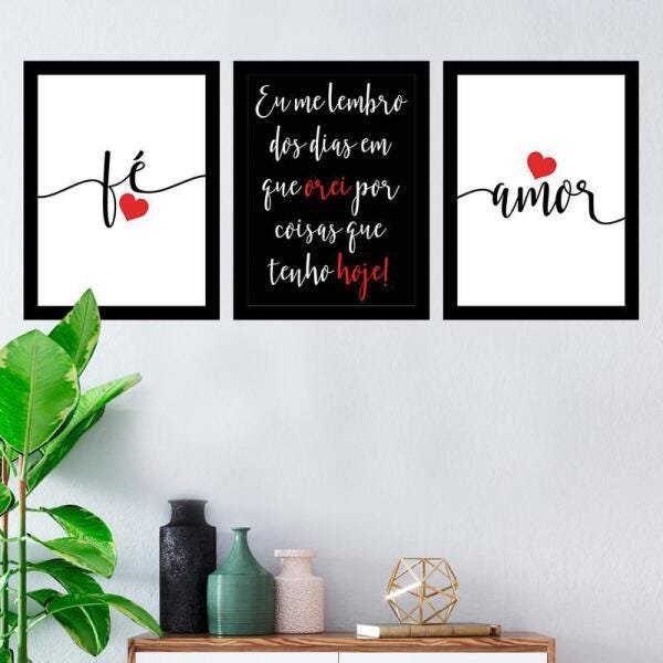 Kit 3 Quadros Decorativos 27x36cm Cada Fé E Amor - 2