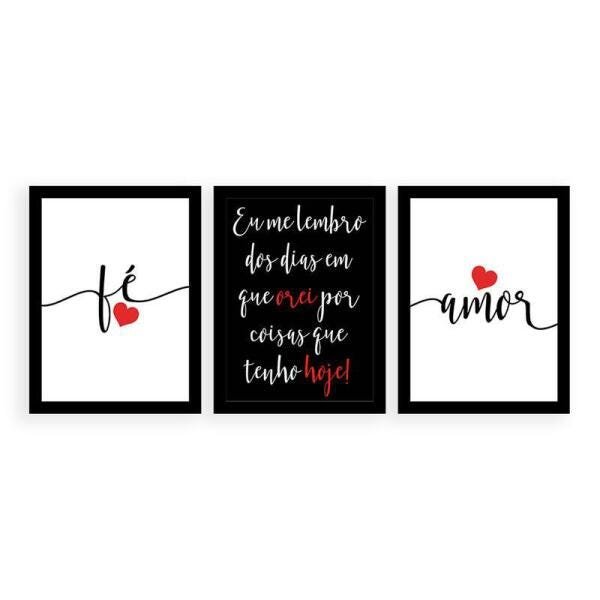 Kit 3 Quadros Decorativos 27x36cm Cada Fé E Amor - 1