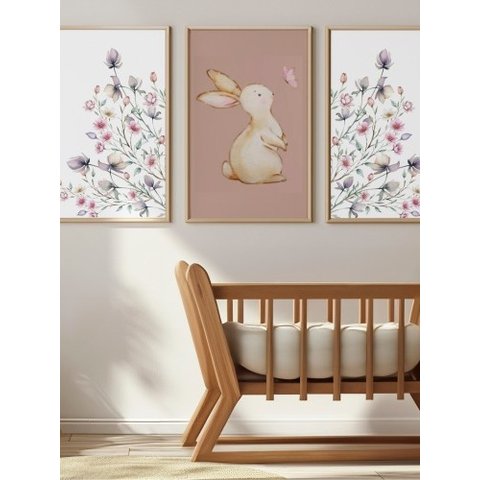 Kit 3 Quadros Decorativos Infantil Rosa Coelho No1