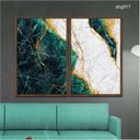 Ver imagem 1 de Kit 02 Quadros Decorativos Abstrato Moderno Turquesa Ouro Abg017 Vidro Impresso 60x80cm Cada