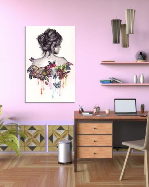 Quadro Decorativo Mulher E Borboleta Para Quarto 1 Peça - 2