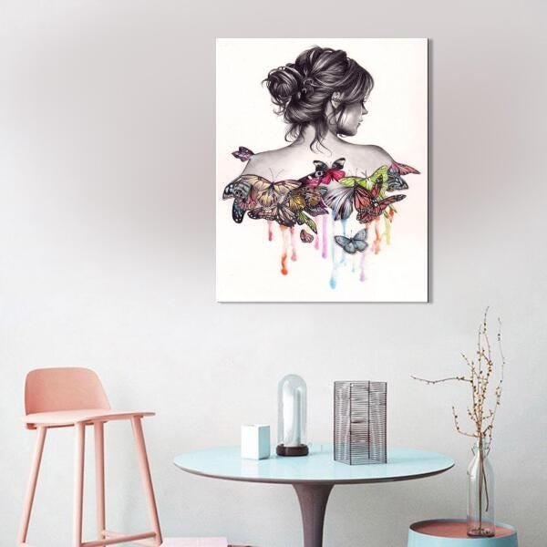 Quadro Decorativo Mulher E Borboleta Para Quarto 1 Peça - 4