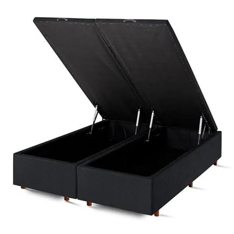Base Box Baú King Bipartido Suede Preto 42x193x203