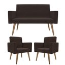 Ver imagem 1 de Kit Sófa 2 Lugares e 2 Poltronas para Sala de Estar Recepção Marrom