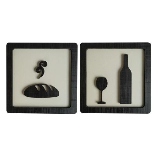 Kit 2 Quadros Decorativo De Pão E Vinho Preto E Branco - 1