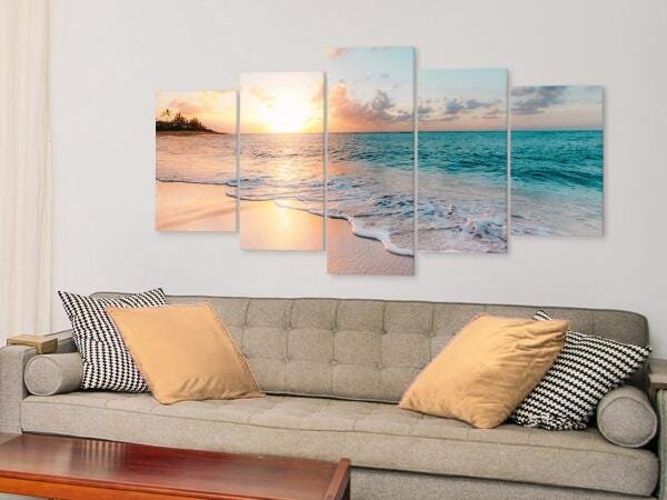 Quadro Decorativo 129X63 Sala Quarto Praia Pôr Do Sol - 4