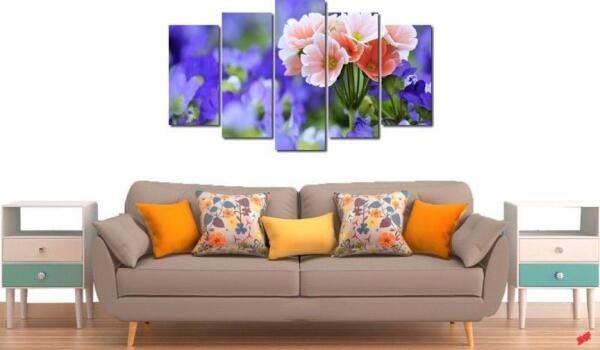 Quadro Decorativo Flores Roxas Para Sala 5 Peças - 2