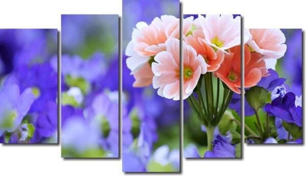 Quadro Decorativo Flores Roxas Para Sala 5 Peças - 1