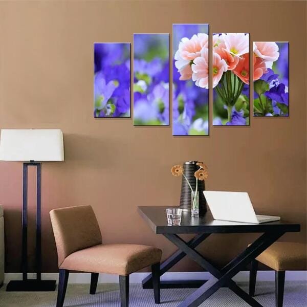 Quadro Decorativo Flores Roxas Para Sala 5 Peças - 4