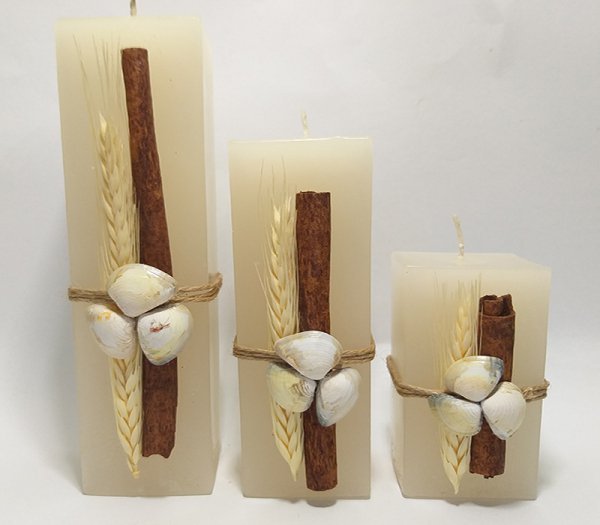 Conjunto com 3 velas quadradas decorada conchas - 3