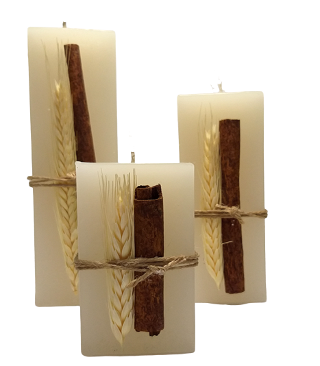 Conjunto com 3 Velas Quadradas Decorada Canela e Trigo - 2