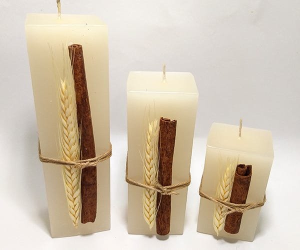 Conjunto com 3 Velas Quadradas Decorada Canela e Trigo - 3