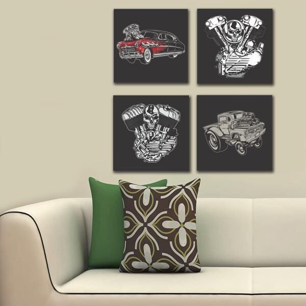 Kit Quadros Decorativos Carros 4 Peças 30X30 - 3