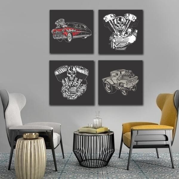 Kit Quadros Decorativos Carros 4 Peças 30X30 - 1