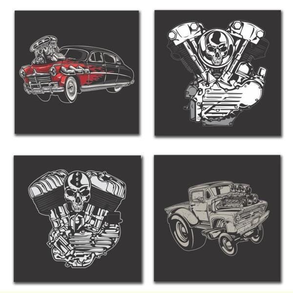 Kit Quadros Decorativos Carros 4 Peças 30X30 - 2