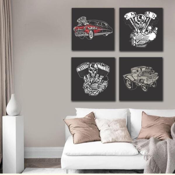 Kit Quadros Decorativos Carros 4 Peças 30X30 - 4