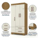 Ver imagem 4 de Guarda-Roupa Solteiro 3 Portas, 2 Gavetas e Pés Light Plus Cinamomo/Off White