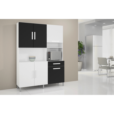 Cozinha Modulada Nápoles 6 Portas 1 Gaveta Branco Preto Formimóveis