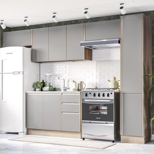 Cozinha 5Módulos 9Portas 3Gavetas Amortecimento Pistão e Dobradiças Campanele Kitchen Castanho/