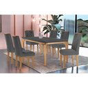 Ver imagem 1 de Conjunto: Mesa Sala Jantar Londrina C/ Tampo Madeirado Vidro Canto Curvo 180x90cm e 6 Cadeiras Jade