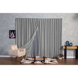 Cortina Microfibra com Linho 2,80x2,30 para Trilho Duplo Cinza - 3
