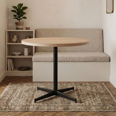Mesa de Jantar Redonda Tampo Madeira Maciça 90cm com Base de Aço Casual Marrom/Preto/Pinus