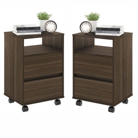 Conjunto Mesa de Cabeceira com Rodízios Nadi Marrom