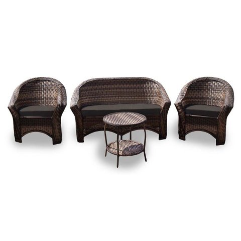 Conjunto de Sofá Fibra Sintética Bali - 1 Sofá 2L + 2 Poltronas + 1 Mesa Centro - Tecido Duna Marrom