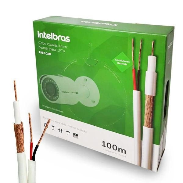 Cabo Coaxial Cftv 4mm + 2px26 Awg 67% Malha 100 Metros Fast Cam Fc67cbr Intelbras - 1