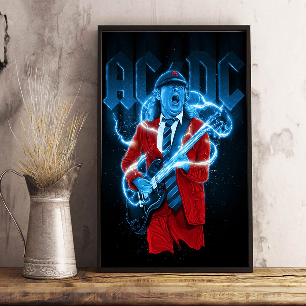 Quadro Acdc Banda Rock Guitarra Angus Young Moldura A4 | MadeiraMadeira