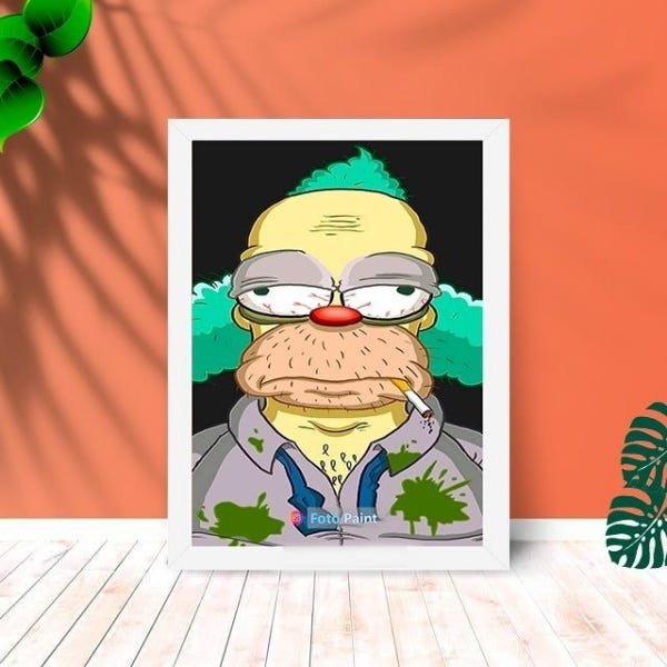 Quadro Krusty O Palhaço Acabado com Moldura e Vidro 25X33:Branco - 1