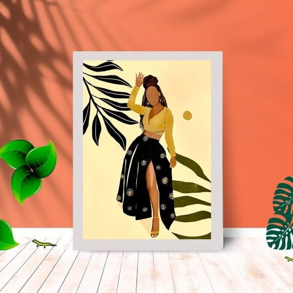 Quadro Decorativo Baiana Abstrato com Moldura e Vidro Quarto:Branco - 1