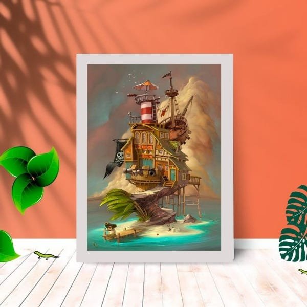 Quadro Decorativo Cabine Pirata com Moldura e Vidro Quarto:Branco - 1