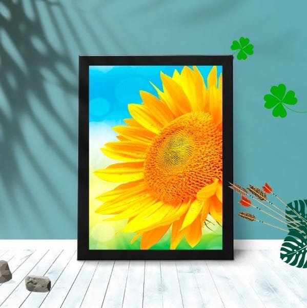 Quadro Decorativo Girassol 2 com Moldura e Vidro Quarto 25X33:Preto - 1