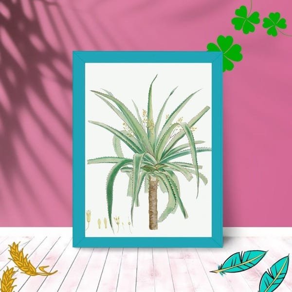 Quadro Decorativo Palmeira Art com Moldura e Vidro Quarto:Azul - 1
