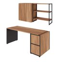 Ver imagem 2 de Escrivaninha 1,7m C/ Balcão Lateral Nicho e Armário Aéreo F5 Cor:nogal com Preto