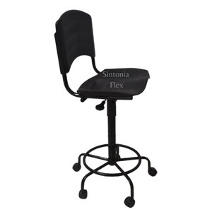 Cadeira Iso Caixa Alta Fixa Desmontavel Base de Ferro e Rodízio Balcao Recpçao Mercado Cor Preta Pla