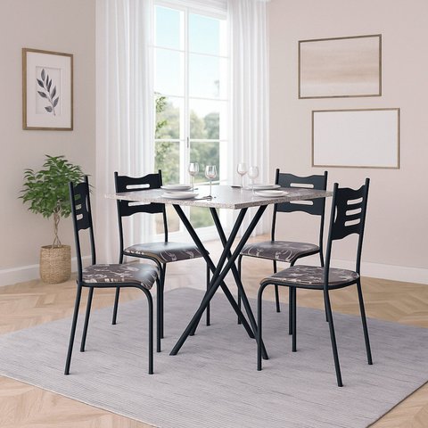 Conjunto Mesa com 4 Cadeiras 542.Slp e Tampo Quadrado Diamante Preto/Floral