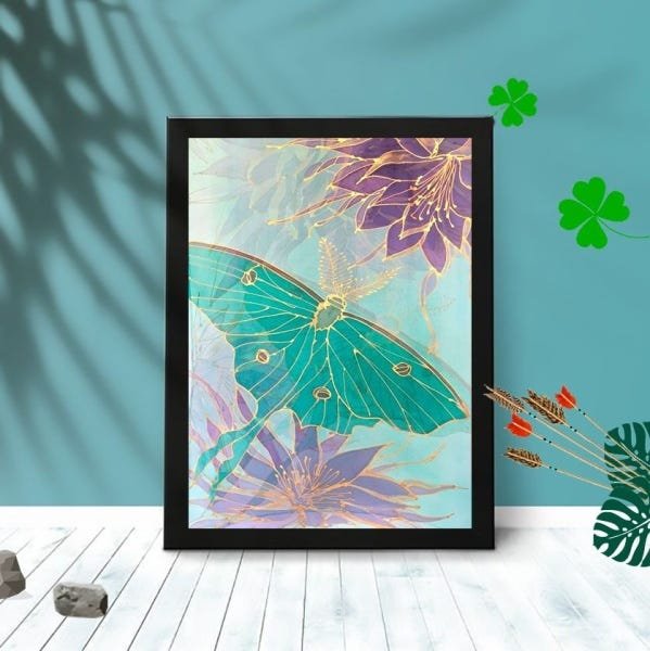 Quadro Decorativo Borboleta Lótus com Moldura e Vidro 25X33:Preto - 1